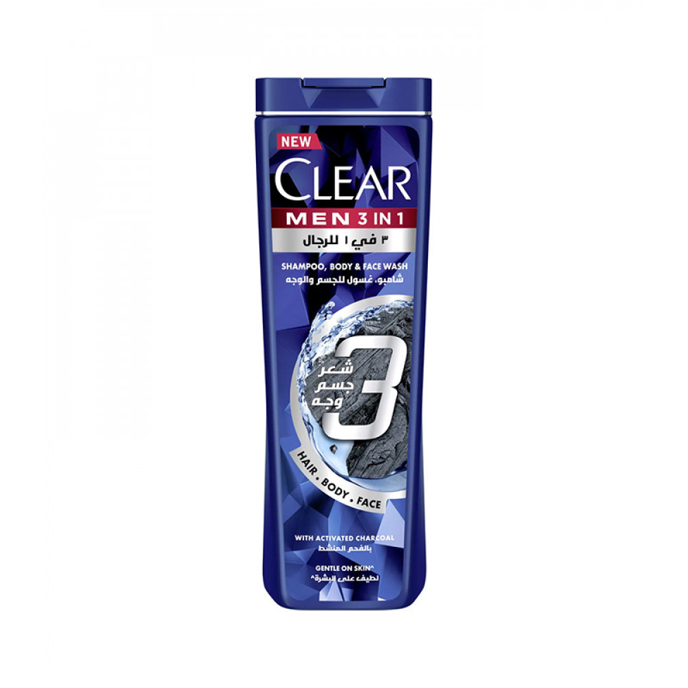 Clear 3-in-1 Men Shampoo Body & Face Wash 200ml Activated Charcoal