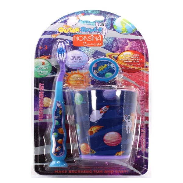 Norsin Kids Toothbrush Space Theme with Cap and Cup