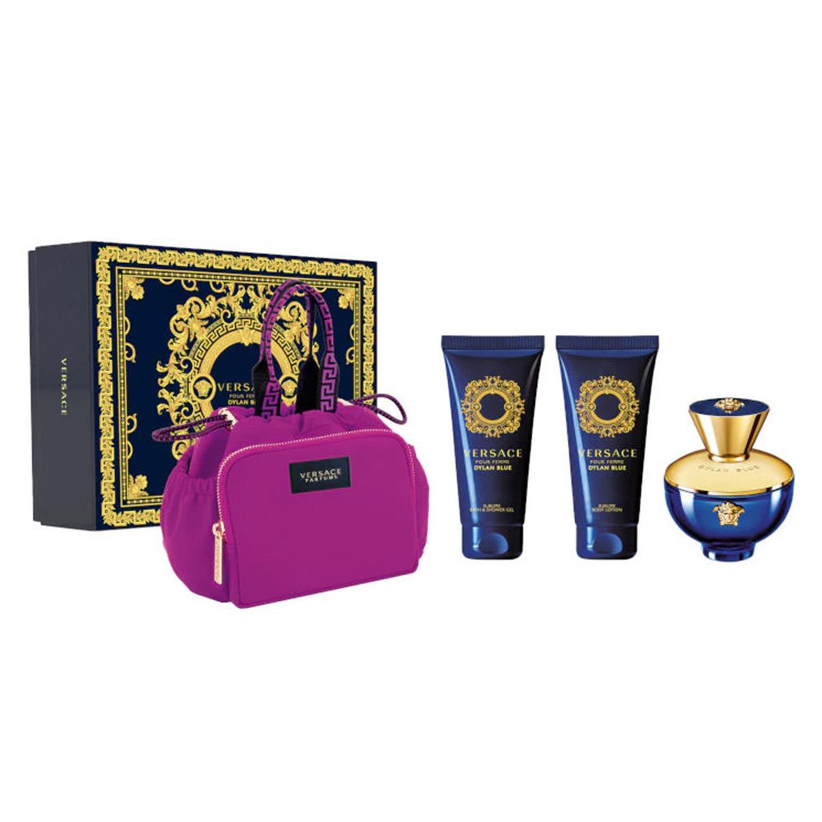 VERSACE POUR FEMME DYLAN BLUE SET EDP 100ML + BL 100ML + BATH & SG 100ML + POUCH
